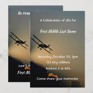 Invitation Célébration de la vie Photo Pilote Avion Vol