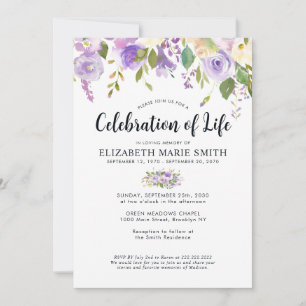 Invitation Célébration de la vie Purple Floral Funeral Memori