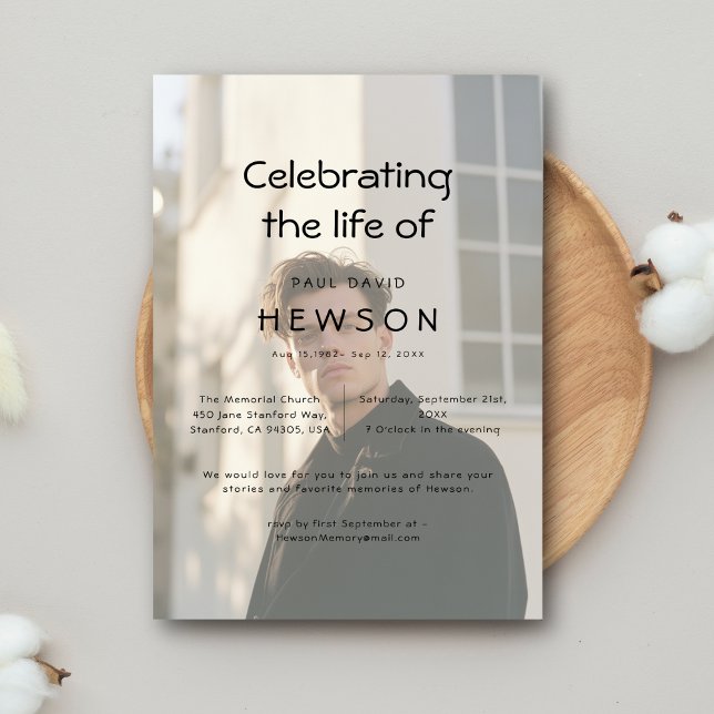 Invitation Célébration de la vie Revêtement Photo Funéraire M (Créateur téléchargé)