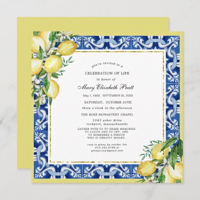 Invitation Célébration de la vie Service commémoratif Citron  (Devant / Derrière)