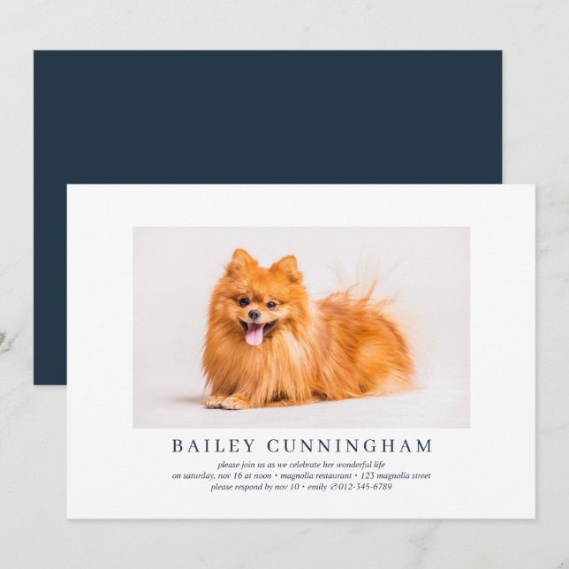 Invitation Célébration de la vie Simple Elegant Pet Photo (Devant / Derrière)