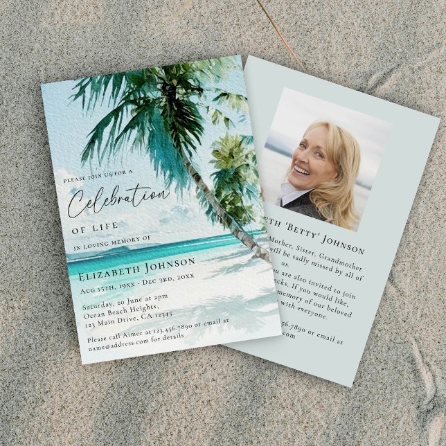 Invitation Célébration de la vie sur la plage tropicale Mémor (Créateur téléchargé)