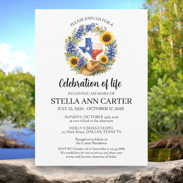 Invitation Célébration de la vie Texas Bluebonnet Funérailles (Créateur téléchargé)