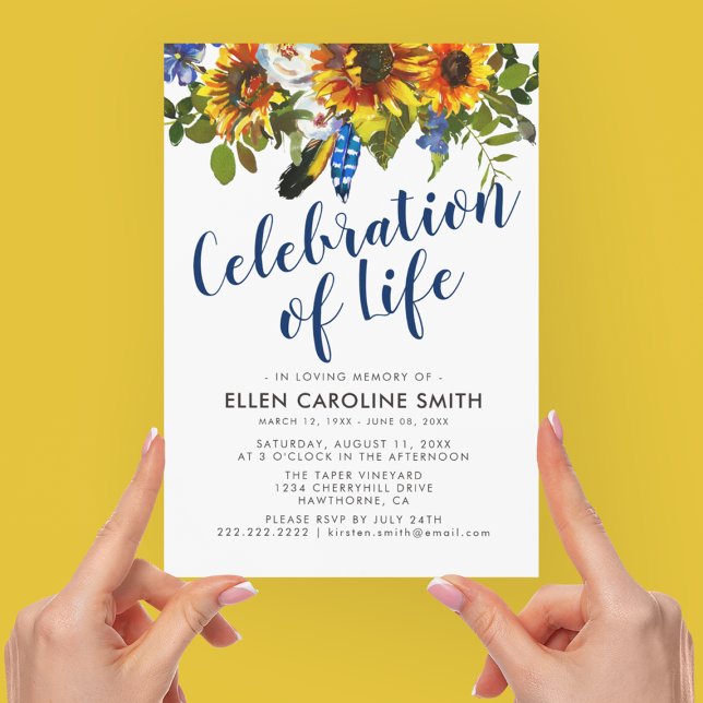 Invitation Célébration de la vie | Tournesols mémoriaux funér (Créateur téléchargé)