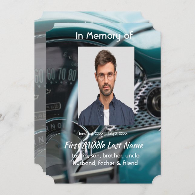 Invitation Célébration de la vie voitures anciennes Véhicules (Devant / Derrière)