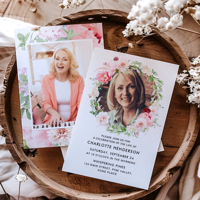 Invitation Célébration de la vie Watercolor Photo Memorial (Créateur téléchargé)