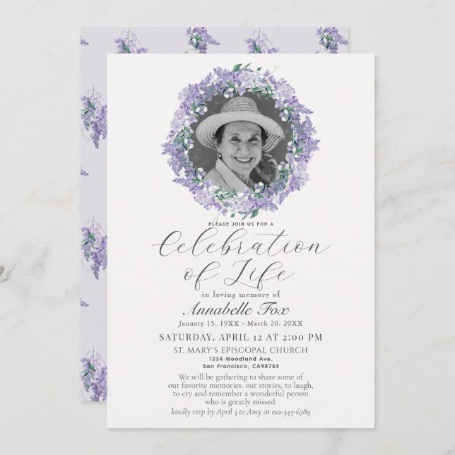 Invitation Célébration de la Wisteria de Life Funeral Memoria (Devant / Derrière)