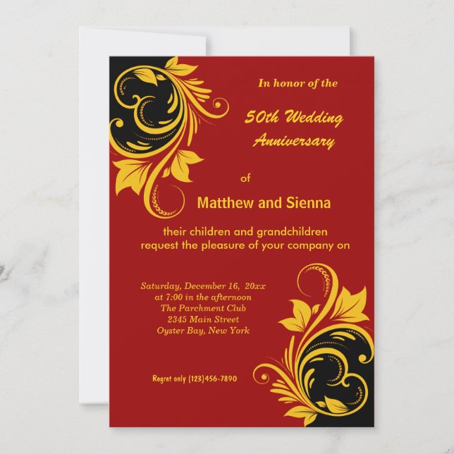 Invitation Célébration de l'anniversaire de tourbillons d'or (Devant)