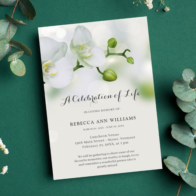 Invitation Célébration de l'enterrement de vie de l'orchidée  (Orchid Celebration of Life Invitation)