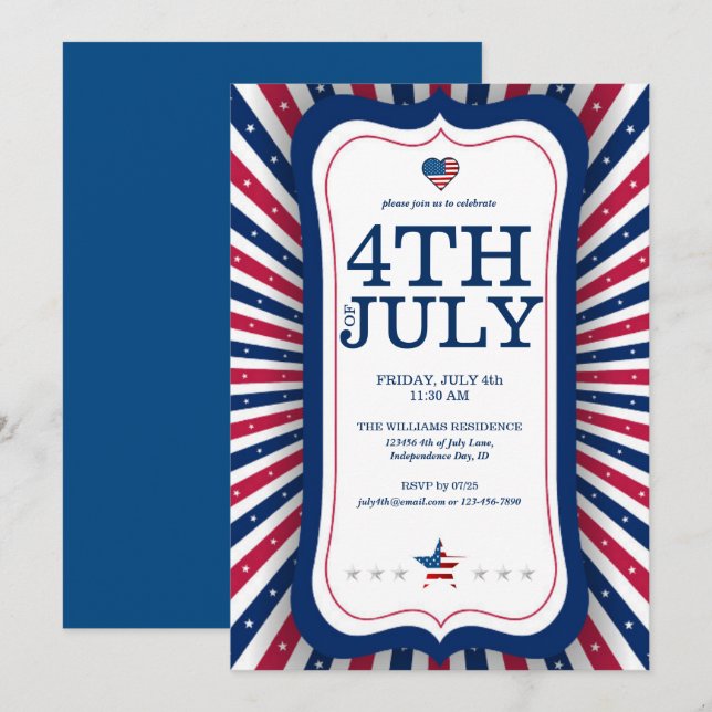 Invitation Célébration de l'Indépendance du 14 juillet étoile (Devant / Derrière)