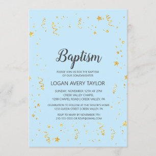 Invitation Célébration de l'or sur le baptême bleu
