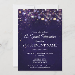Invitation Célébration de lumières bokeh violet et or élégant