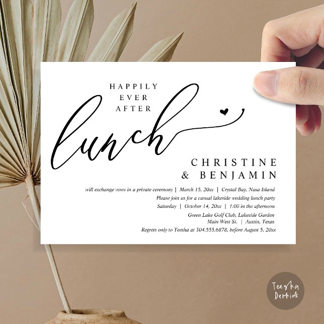 Invitation Célébration de lunch de mariage intime pour une fi (Happily ever After Lunch Invitation Card, PDF, Post Wedding Elopement, In Black and White)