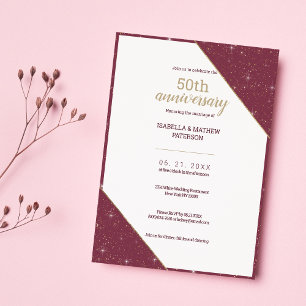 Invitation Célébration de luxe bordeaux et or pour 50 ans de