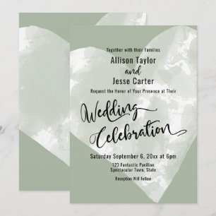Invitation Célébration de mariage à cœur d'aquarelle sur fond