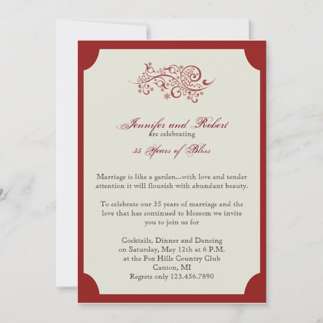 Invitation Célébration de mariage à filigrane rouge et ivoire (Devant)