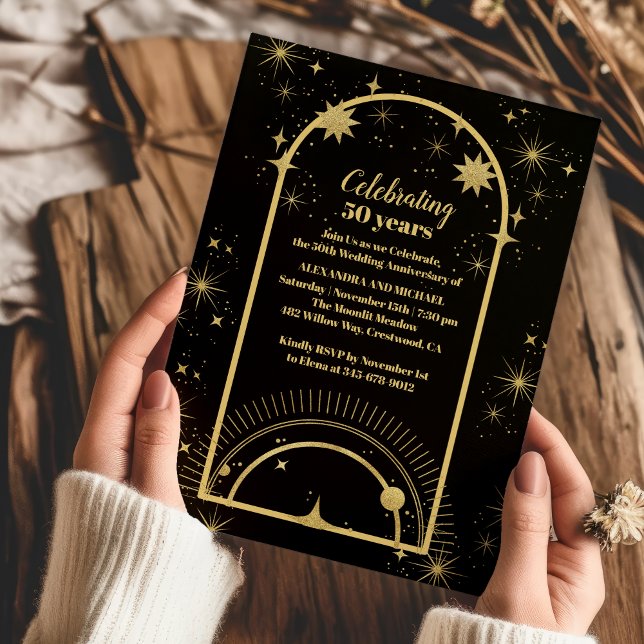 Invitation Célébration de Mariage Anniversaire Mystique Noir  (Créateur téléchargé)