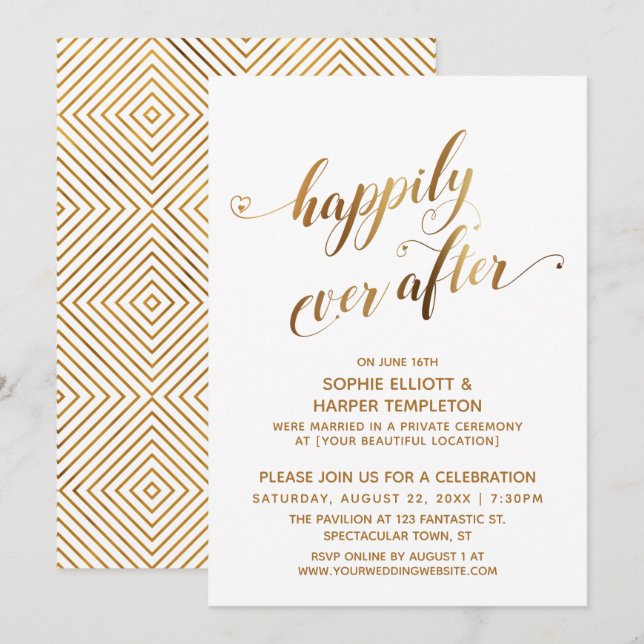 Invitation Célébration de mariage après Gold Happily Ever Aft (Devant / Derrière)