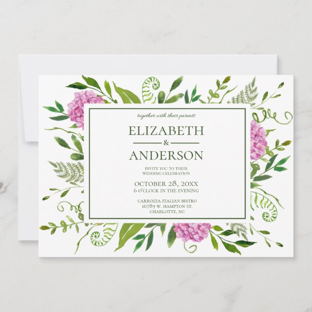 Invitation Célébration de mariage aux hortensias roses (Devant)