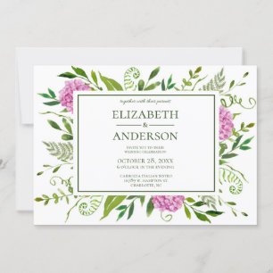 Invitation Célébration de mariage aux hortensias roses