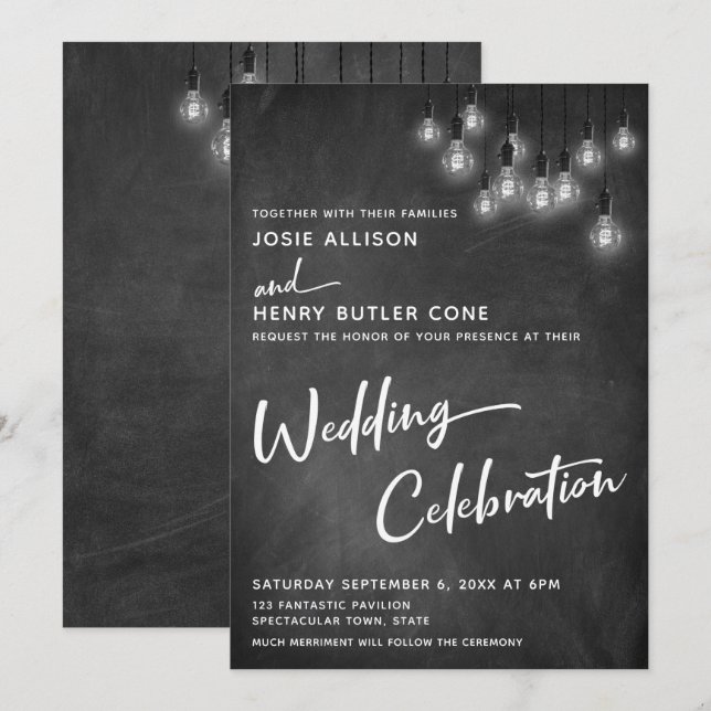 Invitation Célébration de mariage aux lumières Edison sur tab (Devant / Derrière)