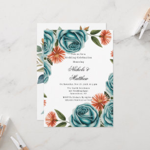 Invitation Célébration de mariage aux roses sarcelles et fleu