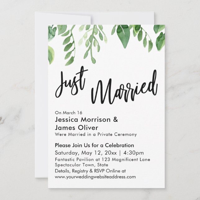 Invitation Célébration de mariage avec verdure à l'aquarelle (Devant)
