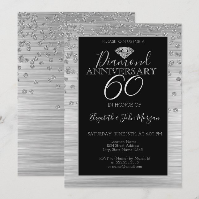 Invitation Célébration de mariage Chic Diamants Argent (Devant / Derrière)