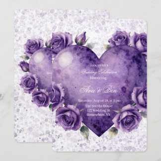 Invitation Célébration de mariage Cœur et Roses Peinture Viol