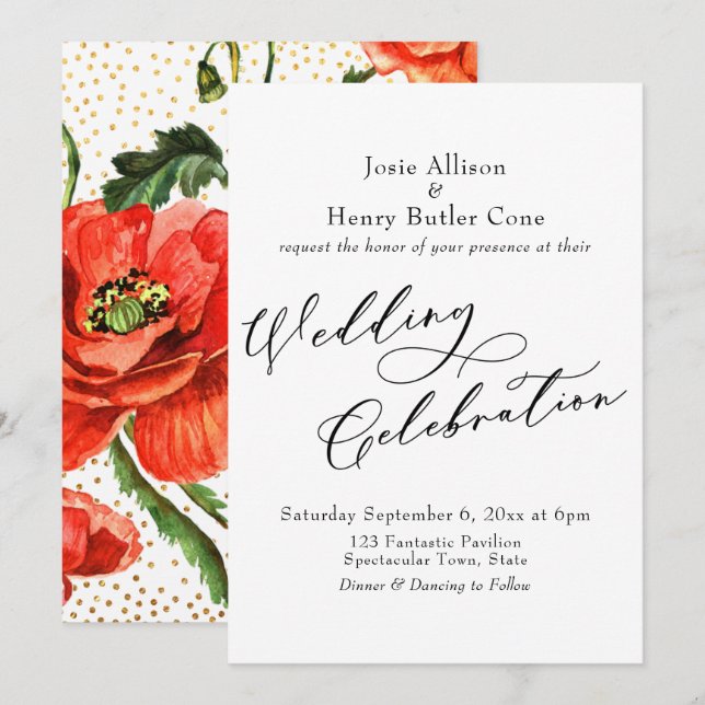 Invitation Célébration de mariage Coquelicots rouges Confetti (Devant / Derrière)