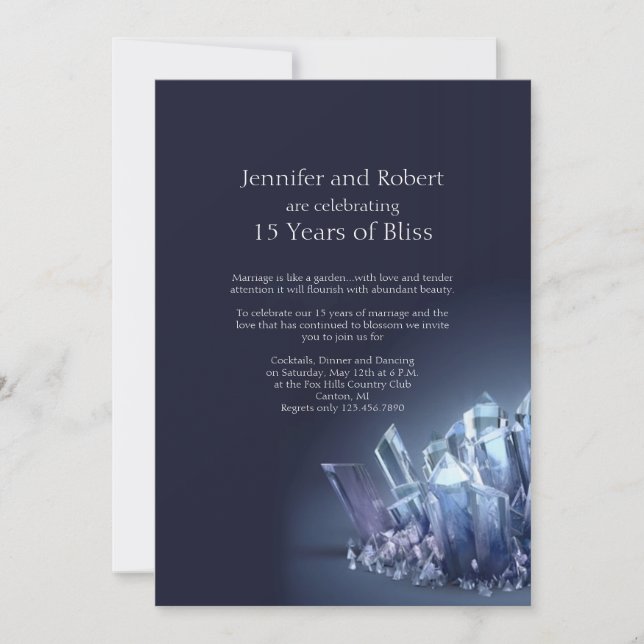 Invitation Célébration de mariage de 15 ans Blue Crystal (Devant)