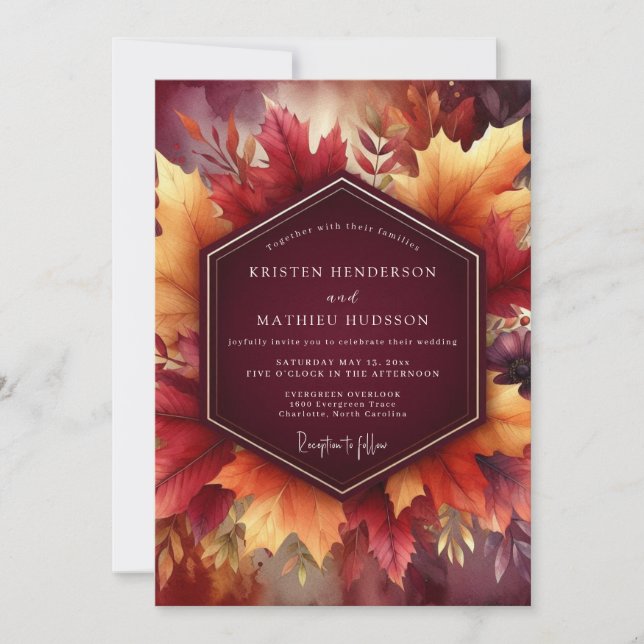 Invitation Célébration de mariage de feuille d'automne de Bou (Devant)