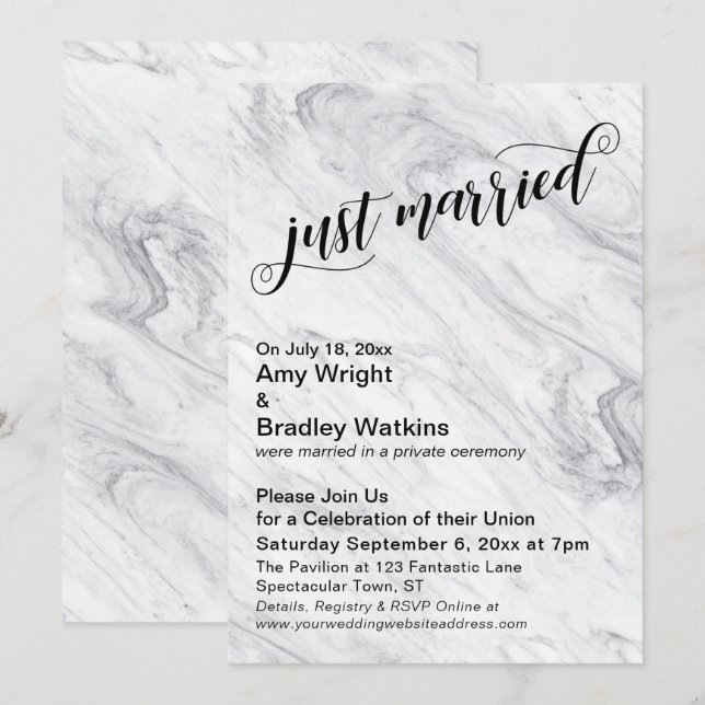 Invitation Célébration de mariage de marbre juste après la cé (Devant / Derrière)