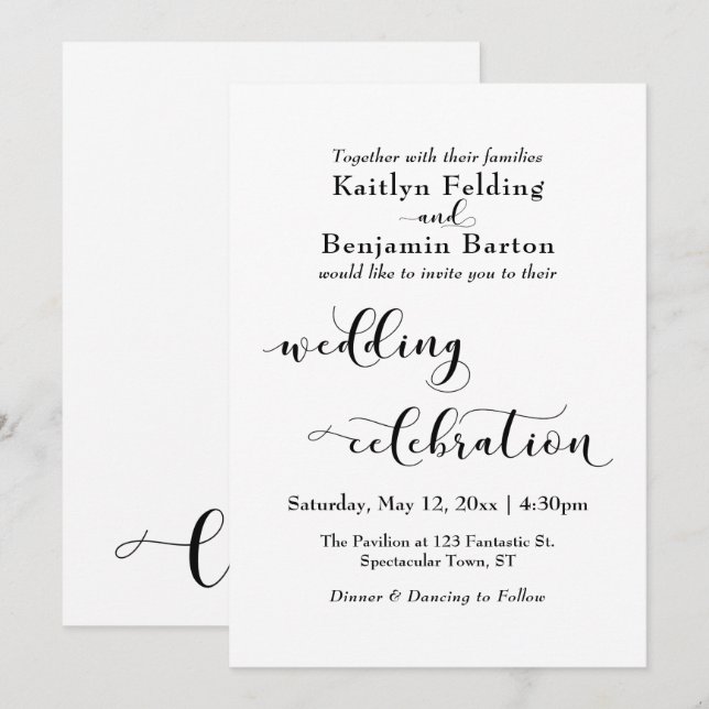 Invitation Célébration de mariage élégant écriture noire sur  (Devant / Derrière)