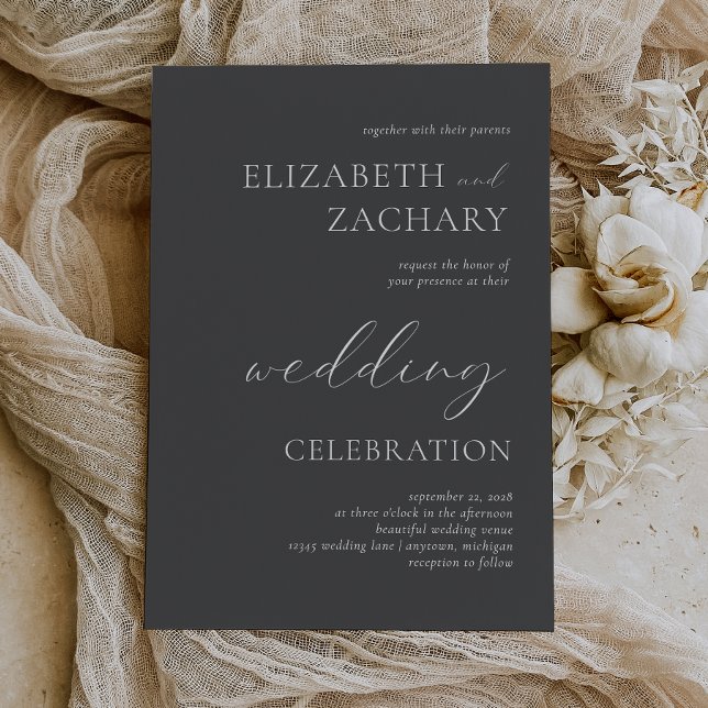 Invitation Célébration de mariage gris charbon blanc script (Créateur téléchargé)