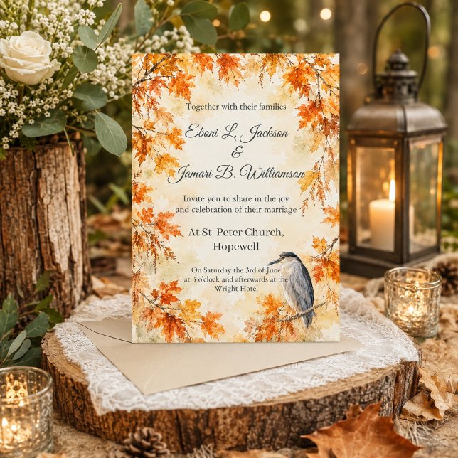 Invitation Célébration de mariage Hérons Automne Rustique  (Créateur téléchargé)
