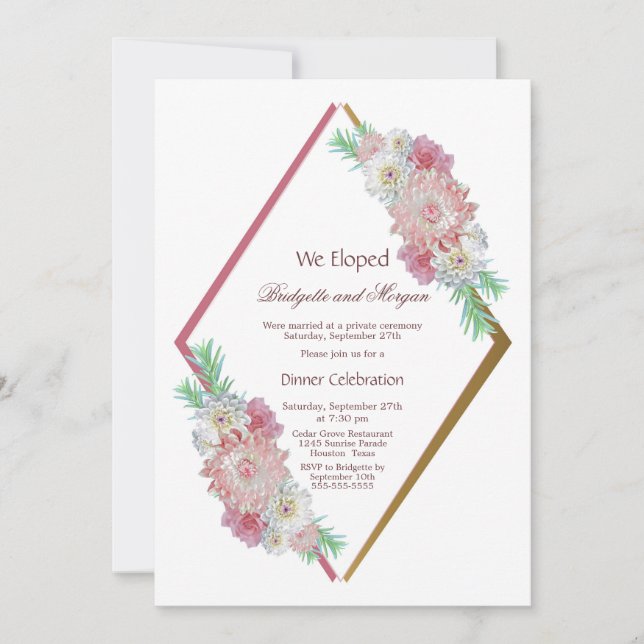 Invitation Célébration de mariage intime à l'aquarelle rose f (Devant)