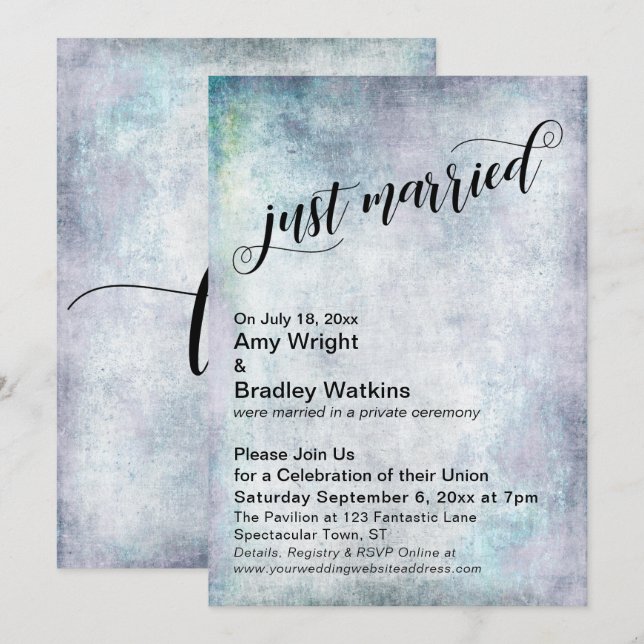 Invitation Célébration de mariage Just Married Grunge Pastel (Devant / Derrière)