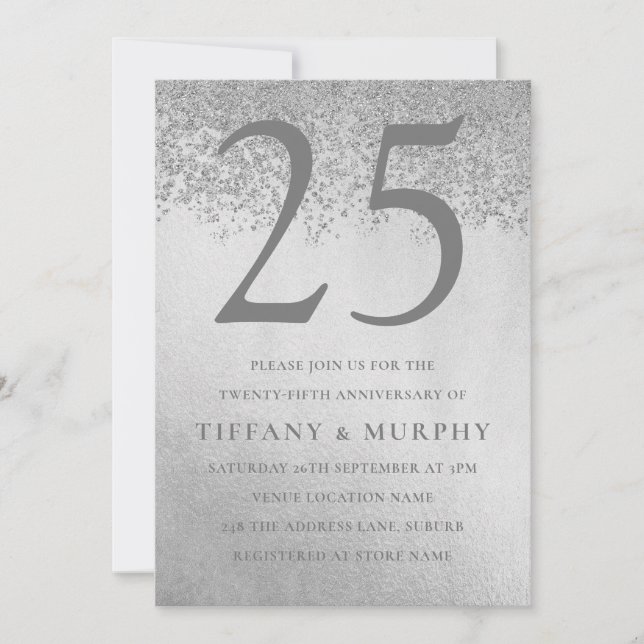 Invitation Célébration de mariage moderne argenté 25 ans (Devant)