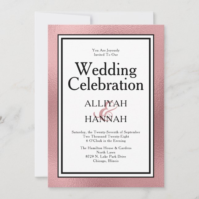 Invitation Célébration de mariage moderne en or rose LGBTQ (Devant)
