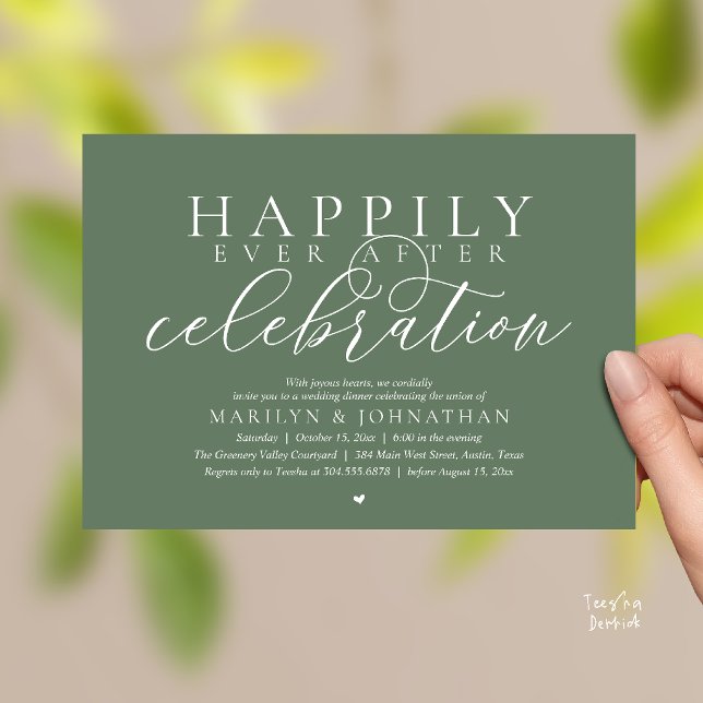 Invitation Célébration de mariage moderne et heureux pour tou (Happily Ever After Modern Wedding Celebration Dinner Brunch, Lunch, Invites Card in Sage Green)