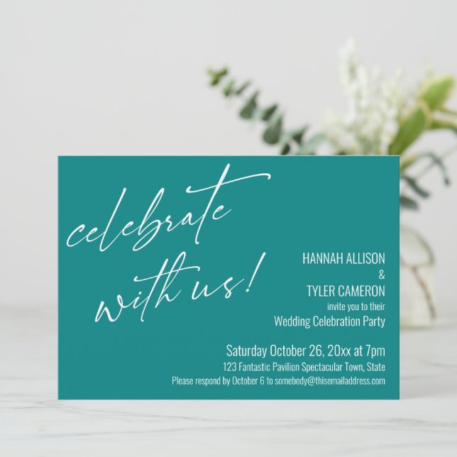 Invitation Célébration de mariage moderne sarcelle avec nous (Debout devant)