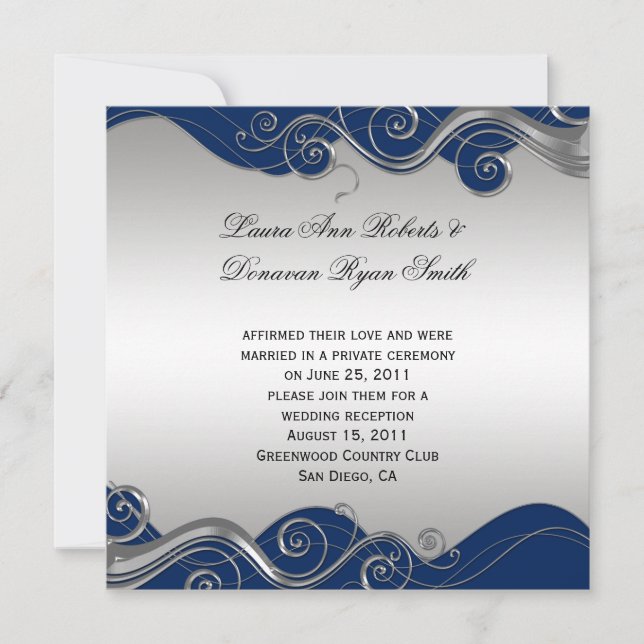 Invitation Célébration de mariage Navy Blue Ornate Silver Swi (Devant)