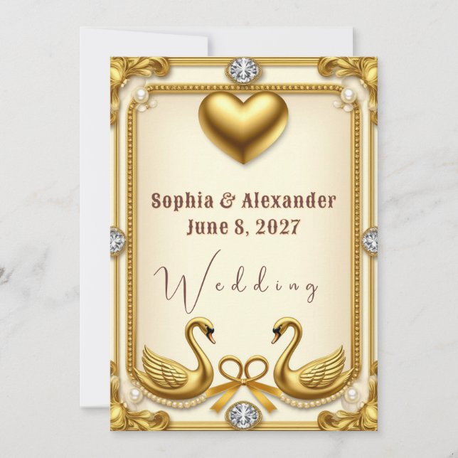 Invitation Célébration de mariage Perle Cygne Doré (Devant)