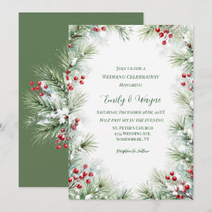 Invitation Célébration de mariage Pin d'hiver et baie rouge