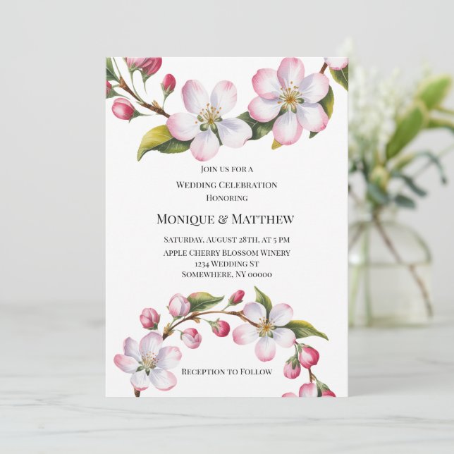 Invitation Célébration de mariage Pommier Cerisier Fleurissem (Debout devant)