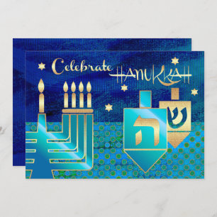 Invitation Célébration de Menorah & Dreidels Hanoukka