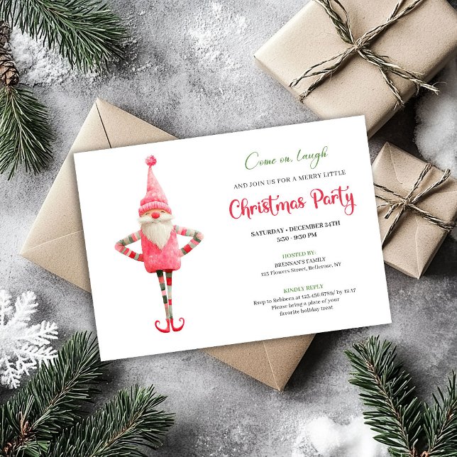 Invitation Célébration de Noël avec le Père Noël Rose Moderne (Modern Quirky Pink Santa Christmas Celebration Card)