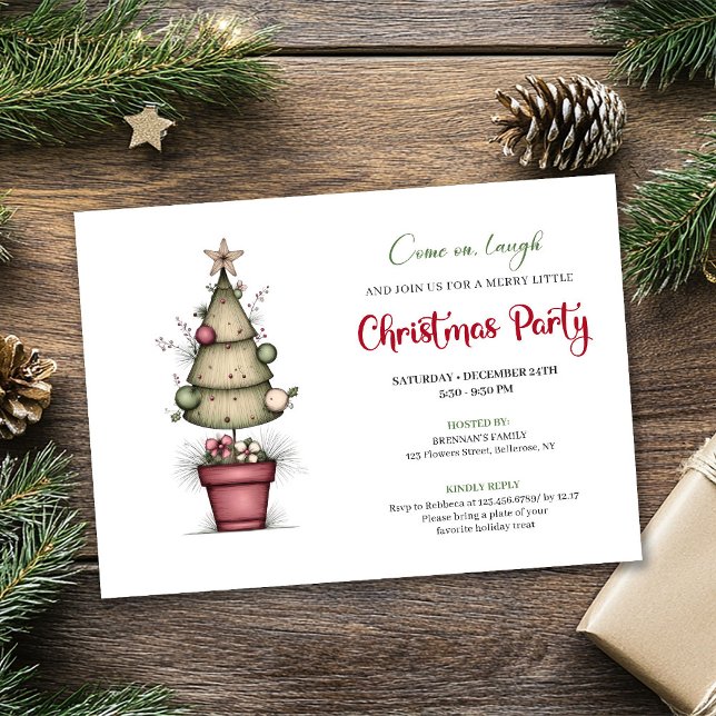 Invitation Célébration de Noël chic et fantaisiste avec un ar (Quirky watercolor tree chic Christmas celebration)