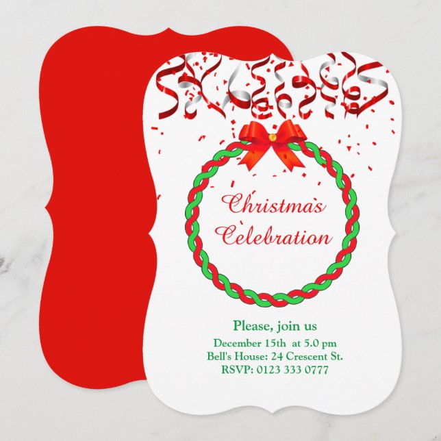 Invitation Célébration de Noël élégante sur fond rouge et bla (Devant / Derrière)